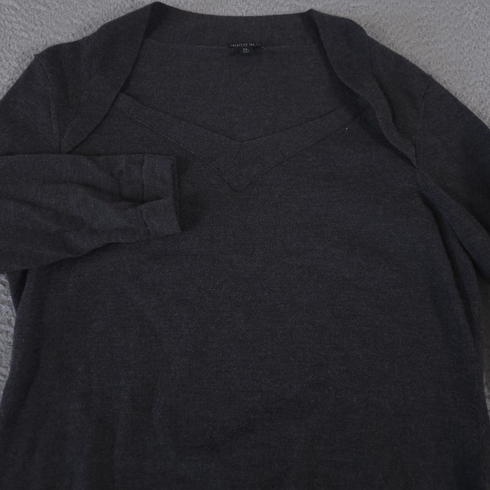 Lafayette 148 Sweater Womens XL Charcoal Gray 100%‎ Virgin Wool V-Neck Pullover